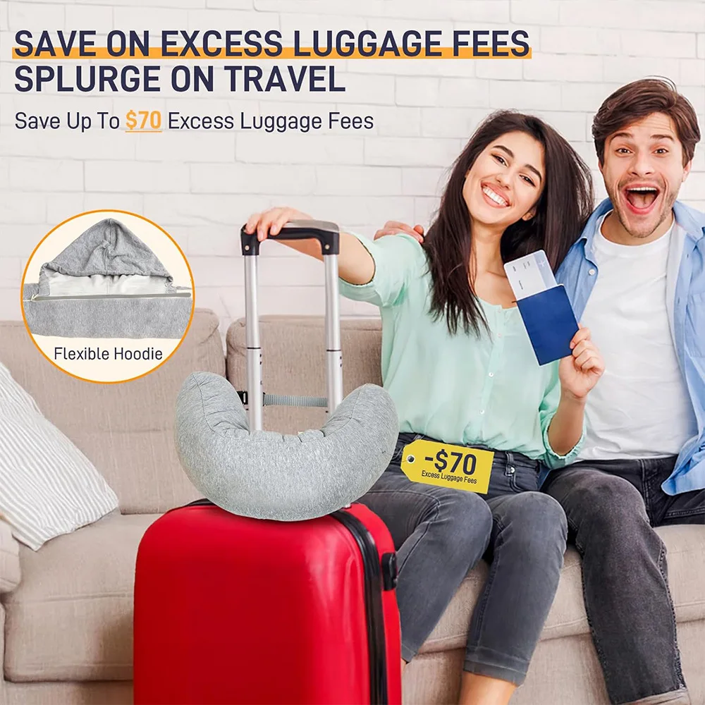 Almohada de viaje con bolsa de almacenamiento, soporte ajustable para el cuello de poliéster, cómoda y liviana. - imagen 4