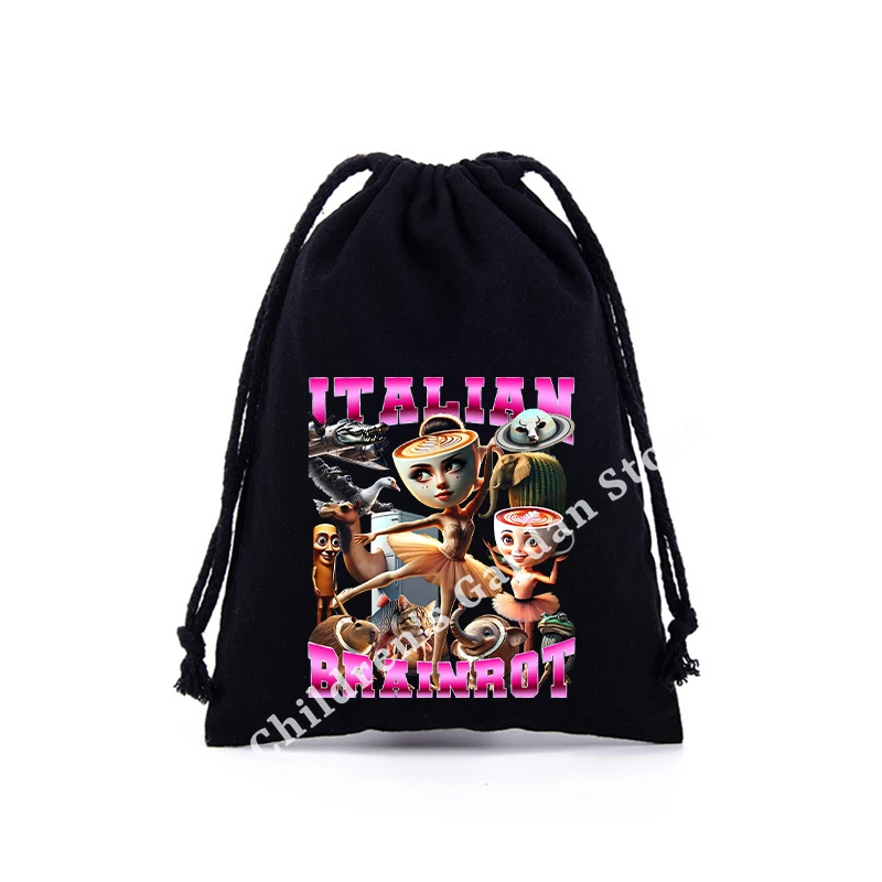 Bolsas con cordón italianas Brainrot para niños y niñas, bolsas de almacenamiento con estampado de dibujos animados de Anime para niños, bolso de mano, bonito regalo de cumpleaños - imagen 5