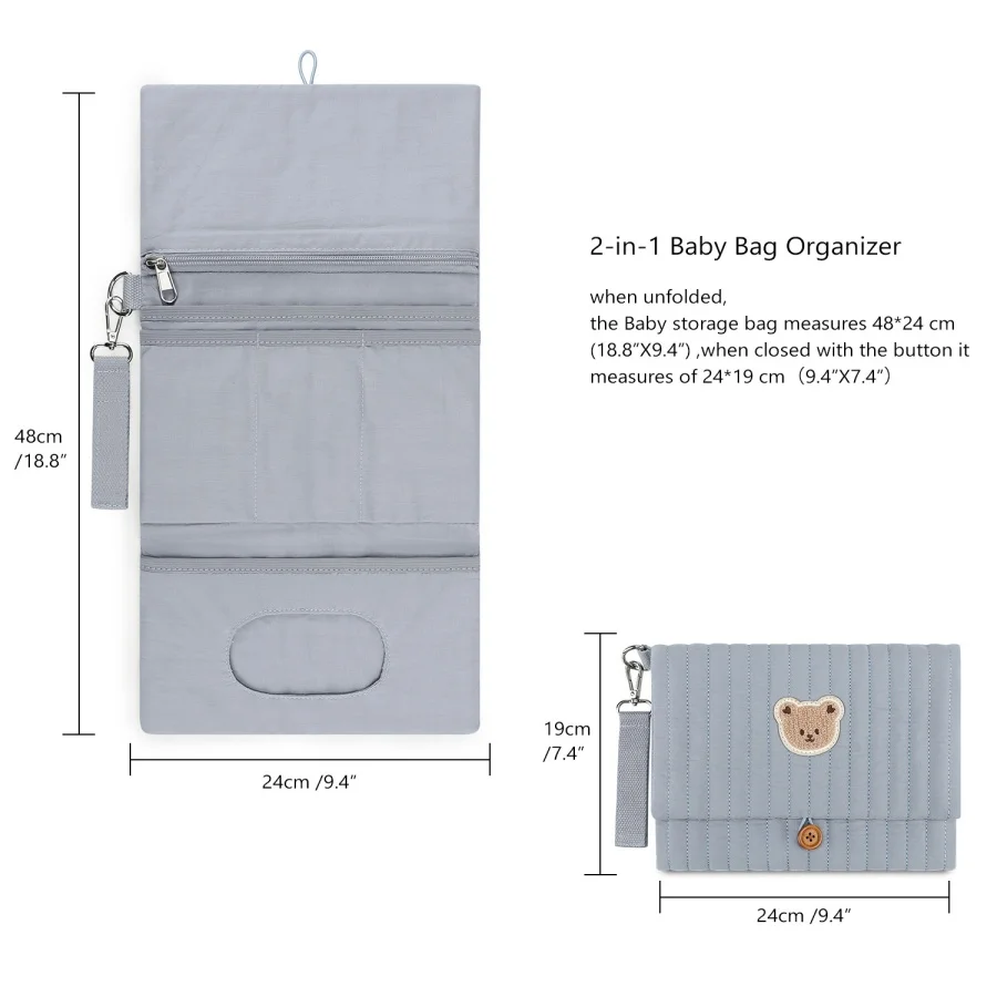 Bolsa plegable para almacenamiento de pañales de viaje para bebés y madres, bolsa organizadora compartida colgante, bolsa de almacenamiento con múltiples compartimentos - imagen 4