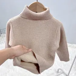 Suéter acolchado de lana cuello alto liso para niños – Invierno otoño
