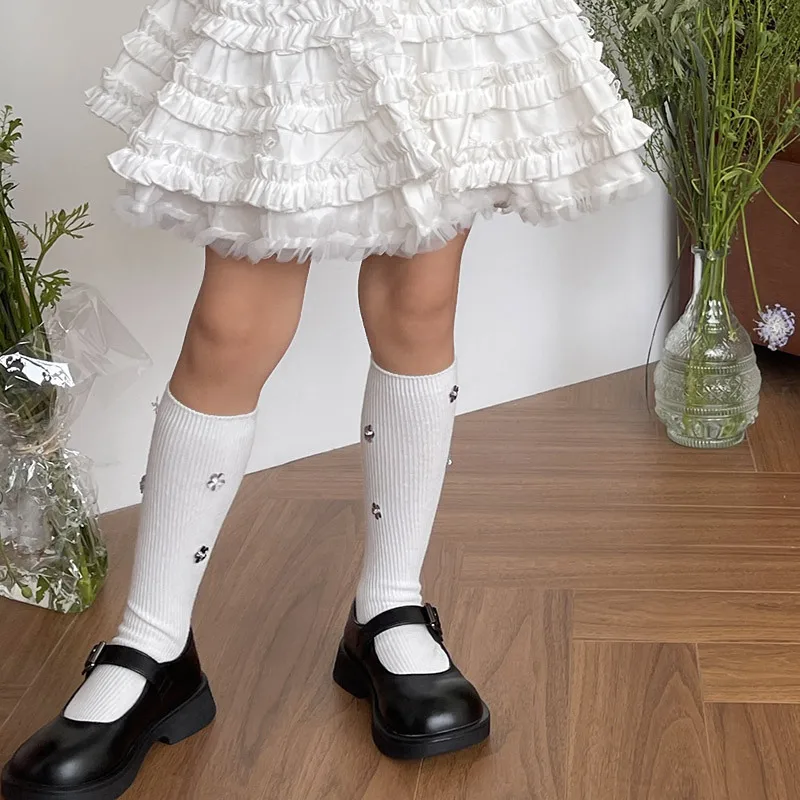 Calcetines de niña con flores y strass – Algodón suave - imagen 2