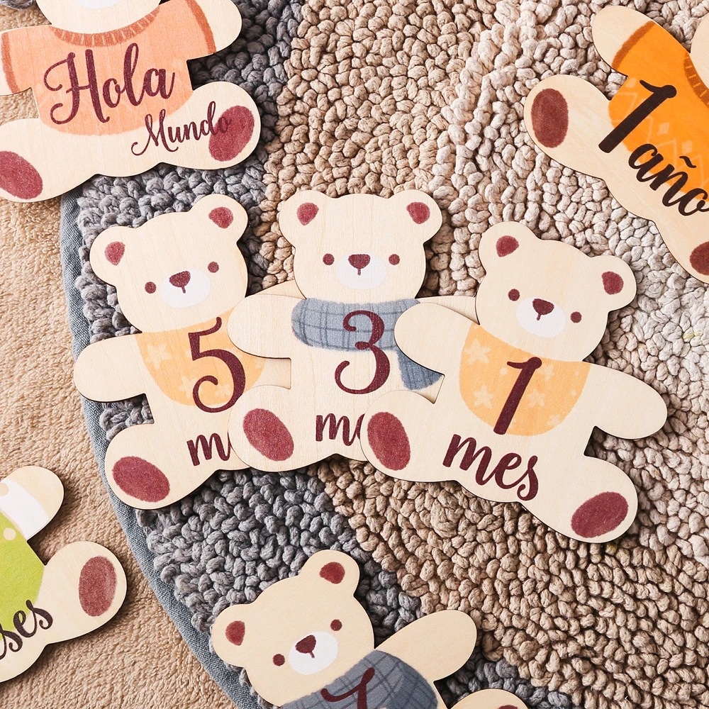 Accesorios de fotografía recién nacido, tarjetas de hito de bebé español, grabación mensual, tarjeta conmemorativa, rastreador de crecimiento de doble cara, 7 Uds.