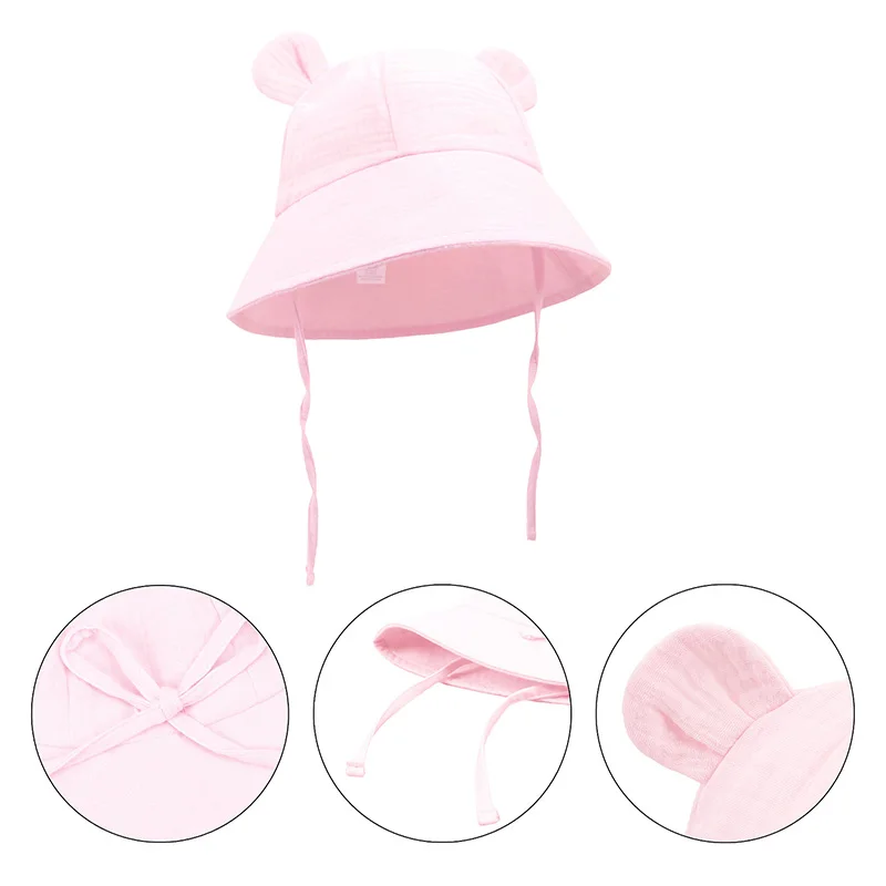 Sombrero de pescador para bebé, sombreros de cubo con Orejas de conejo de Color sólido, gorra infantil transpirable de algodón para recién nacido, sombrilla para exteriores, gorras de Panamá de 24 meses - imagen 2