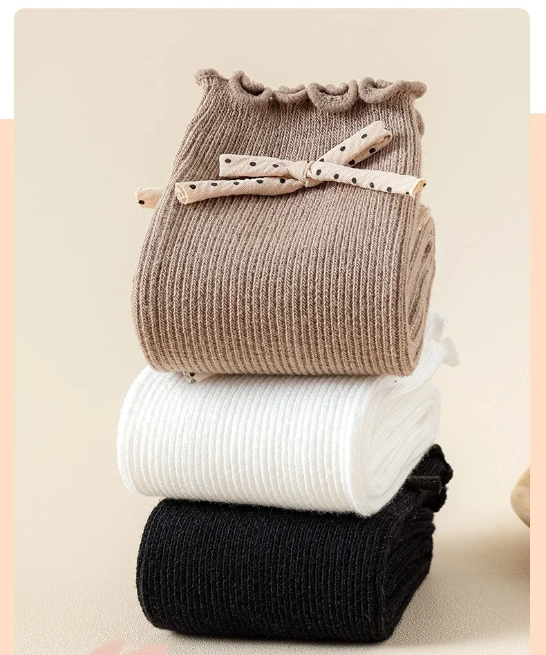 Calcetines de media pantorrilla para niñas, medias de princesa con lazo de lunares y volantes, talla única, 38CM, calcetines a juego con cinta, primavera 2026 - imagen 5