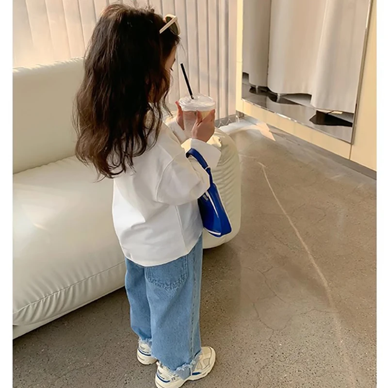 Conjunto de ropa superior e inferior para niña, traje sencillo de moda coreana para niña, conjunto de dos piezas con estampado de arco iris, mangas largas y pantalones, primavera - imagen 4