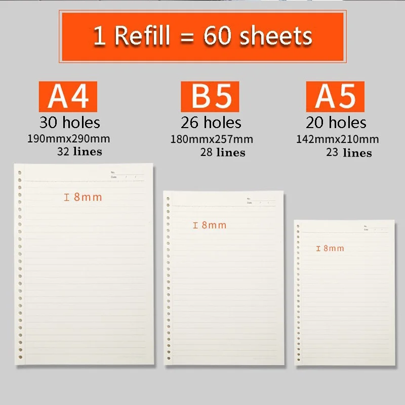 Recambio reemplazable cuaderno de hojas sueltas A4 A5 B5 carpeta planificador 6 estilos disponibles suministros escolares de oficina accesorios de papelería - imagen 4