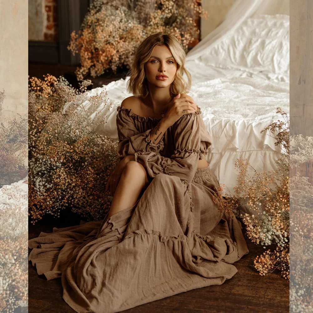 Vestido bohemio de maternidad en lino y algodón para baby shower - imagen 3