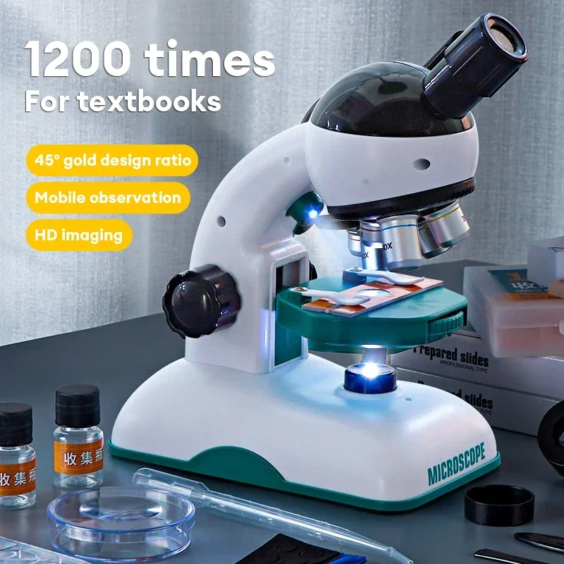 Experimento científico para niños 1200X, Kit de juguete de microscopio óptico HD, experimental científico educativo con luz, juguete para regalo - imagen 3