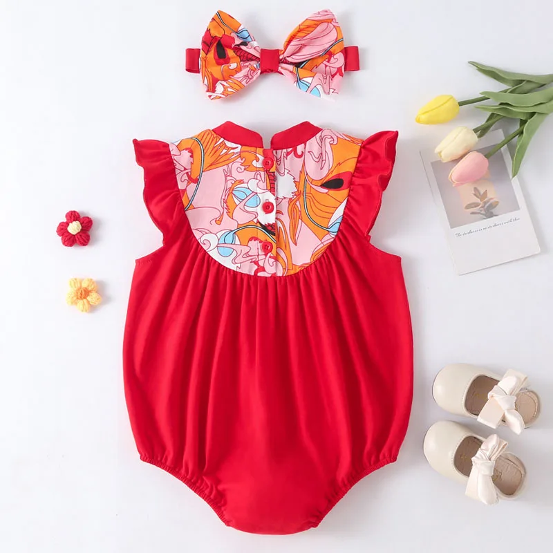 Vestido verano algodón sin mangas para recién nacida con lazo rojo - imagen 5