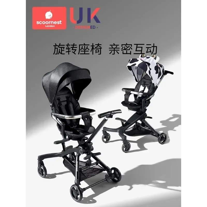 2025Carrito para niños con artefacto para caminar para bebés, carrito plegable simple ultraligero con paisaje alto para caminar en dos vías para bebés