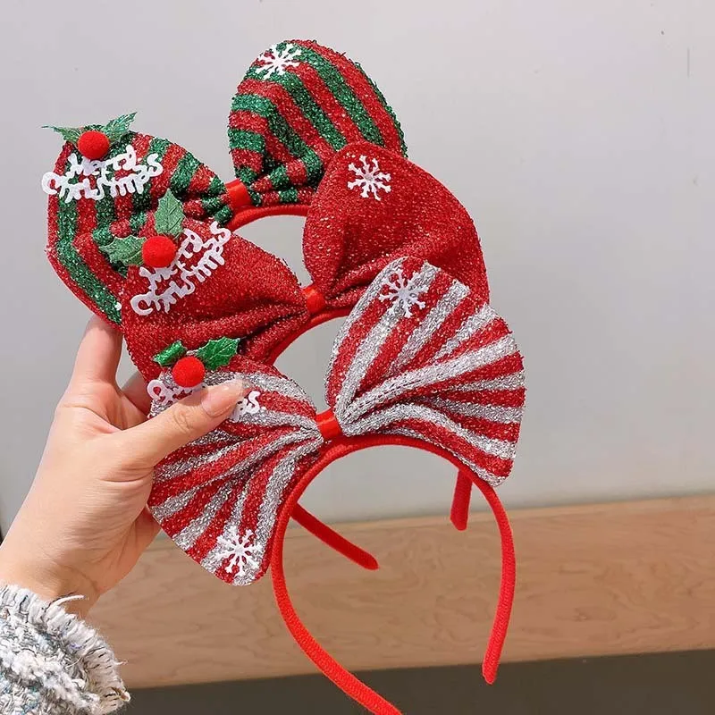 Nueva diadema navideña para niños, diseño de lazo rojo grande, lindo estilo de fiesta para trajes navideños, un lindo accesorio para el cabello imprescindible. - imagen 4