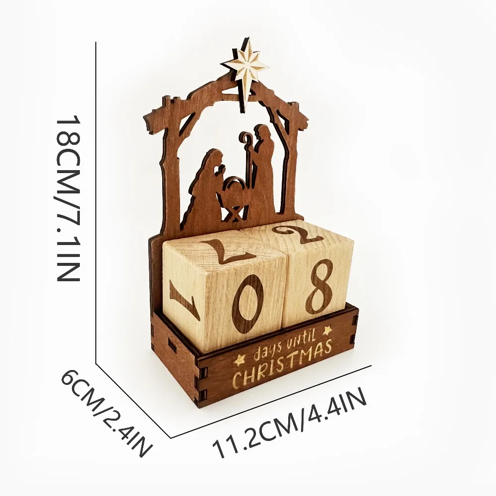 Calendario de Adviento de Natividad de madera, bloques de cuenta regresiva, días hasta Navidad, decoraciones navideñas de invierno para el hogar, mesa y oficina - imagen 2