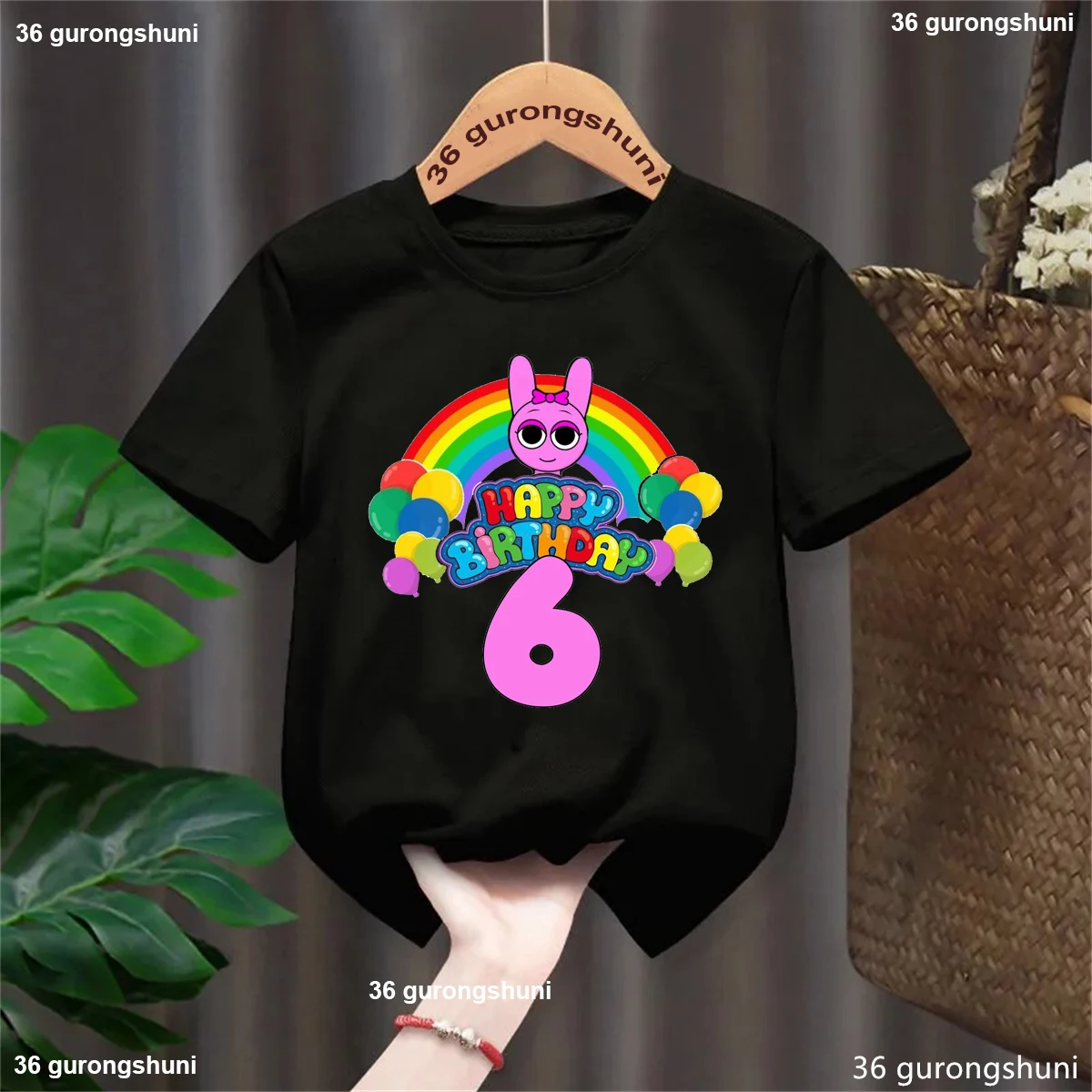 Camiseta negra de 4 a 8 cumpleaños, camiseta con estampado de juego de personajes Sprunki, regalo de cumpleaños perfecto para niñas, ropa para niños, camiseta de verano
