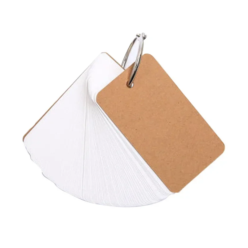 100 hojas de tarjetas flash en blanco de papel Kraft con anillos de carpeta, libretas en espiral, Mini cuadernos para niños, tarjetas de estudio, libro de papelería Kawaii - imagen 4