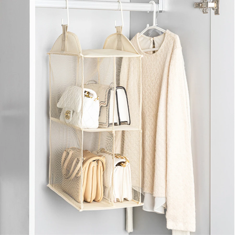 Nuevo Bolsa de almacenamiento plegable para armario, bolso colgante transparente, organizador en capas con gancho, bolsa de almacenamiento, armario