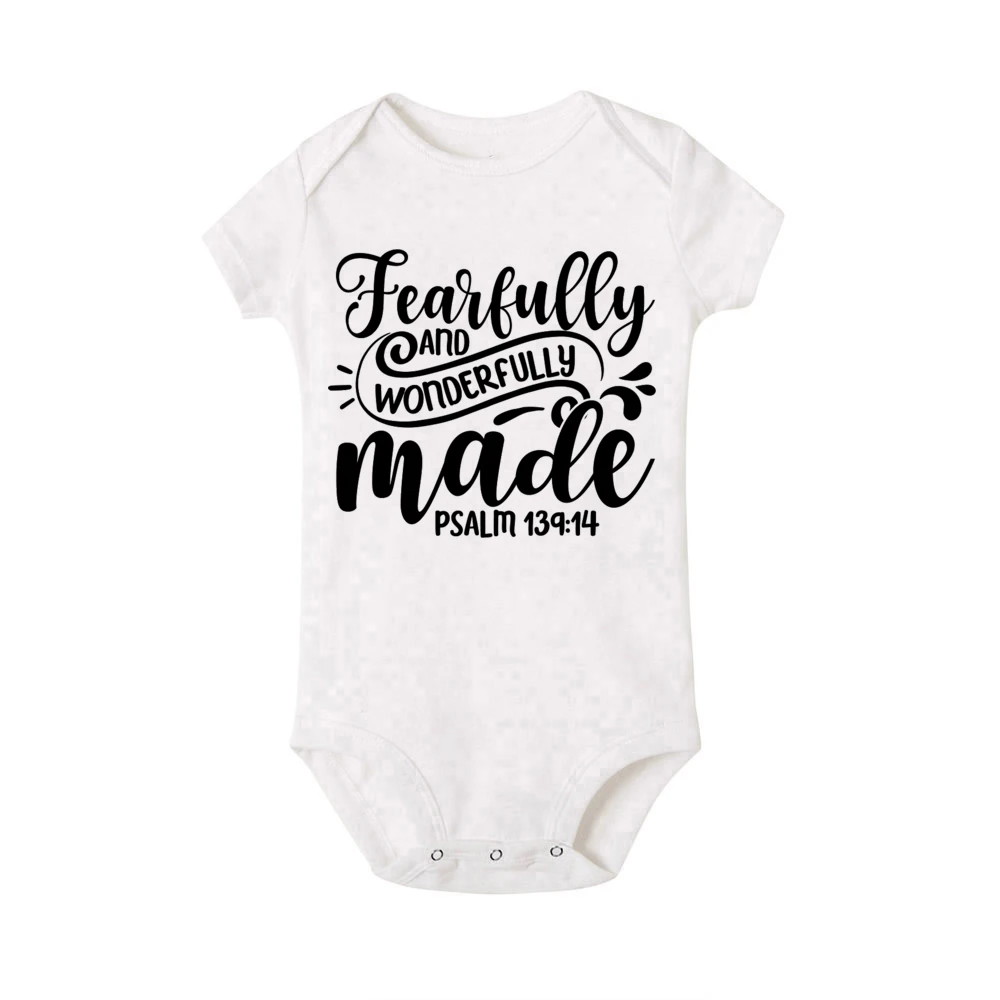 Body con miedo y maravillosamente hecho, mameluco de fe para bebé, regalo cristiano para bebé, mono religioso de Newbron, ropa para niños y niñas - imagen 5