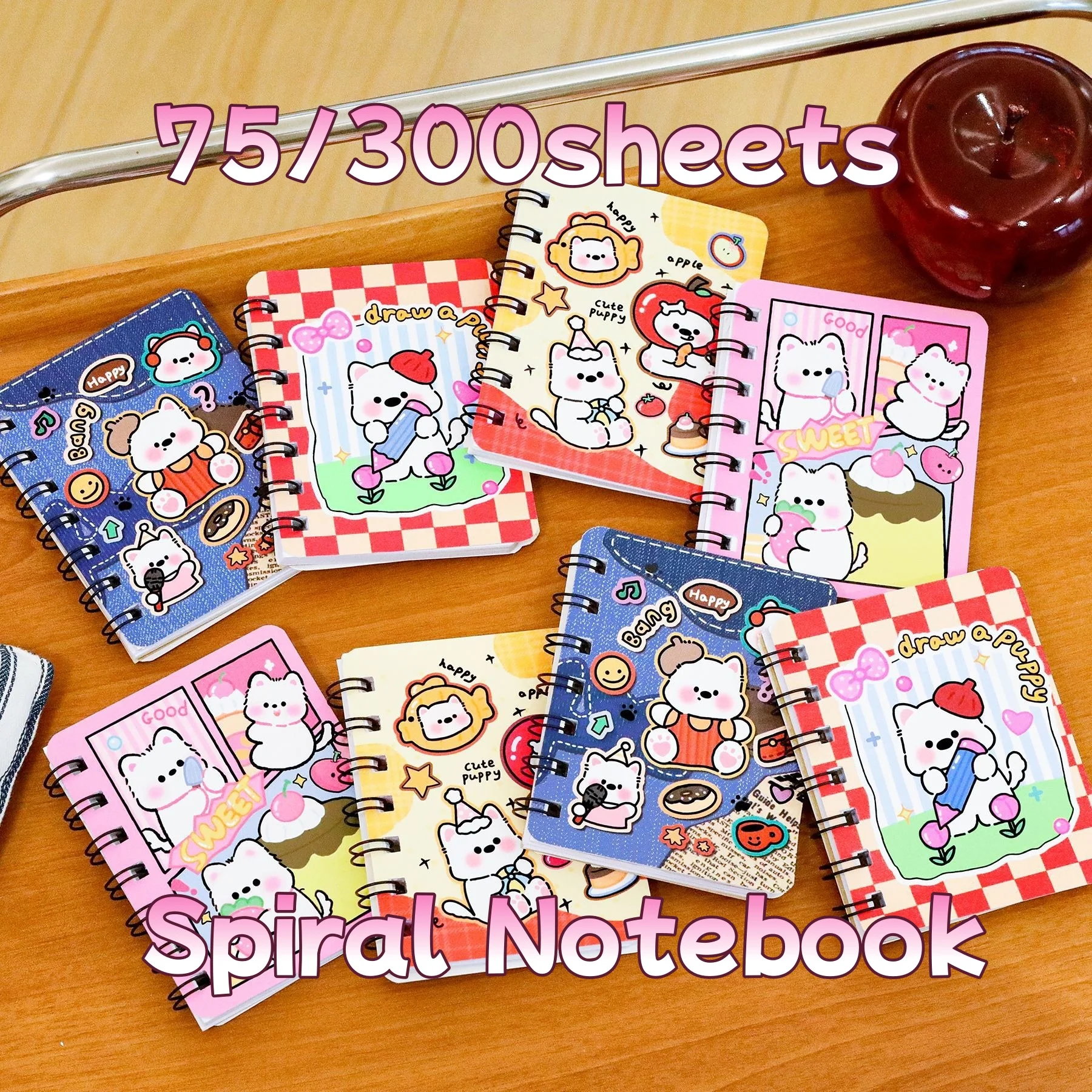 Cuaderno en espiral A7, Bloc de notas en blanco con bonito cachorro para estudiantes, libro de notas para diario, cuaderno planificador, diario de bolsillo portátil - imagen 2