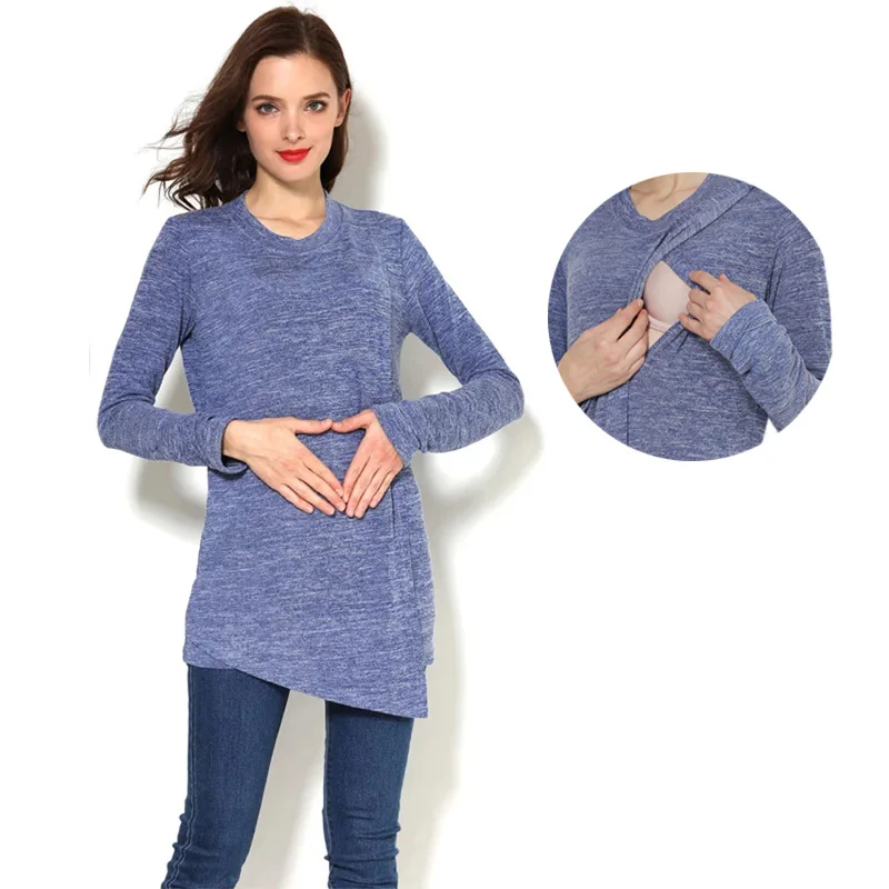 Ropa de maternidad larga para invierno y otoño, camiseta de manga larga para lactancia, ropa de lactancia para mujeres embarazadas posparto, Tops