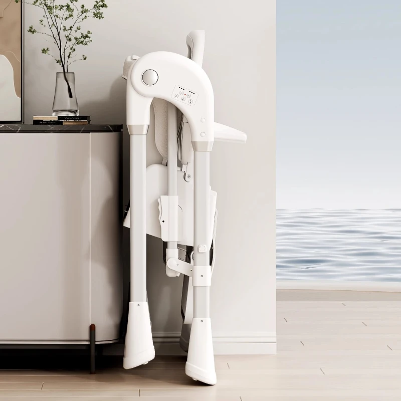 Mecedora eléctrica para bebé, asiento de alimentación multiinfantil de 4 ruedas, altura ajustable con cinturón de seguridad, cómodo reclinable ‌ - imagen 4