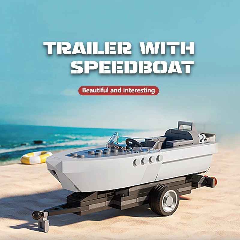 163 Uds. Remolque de bloques de construcción con lancha motora de mar, bloques de modelismo, decoración de escritorio, juguetes educativos DIY para niños, regalos de vacaciones