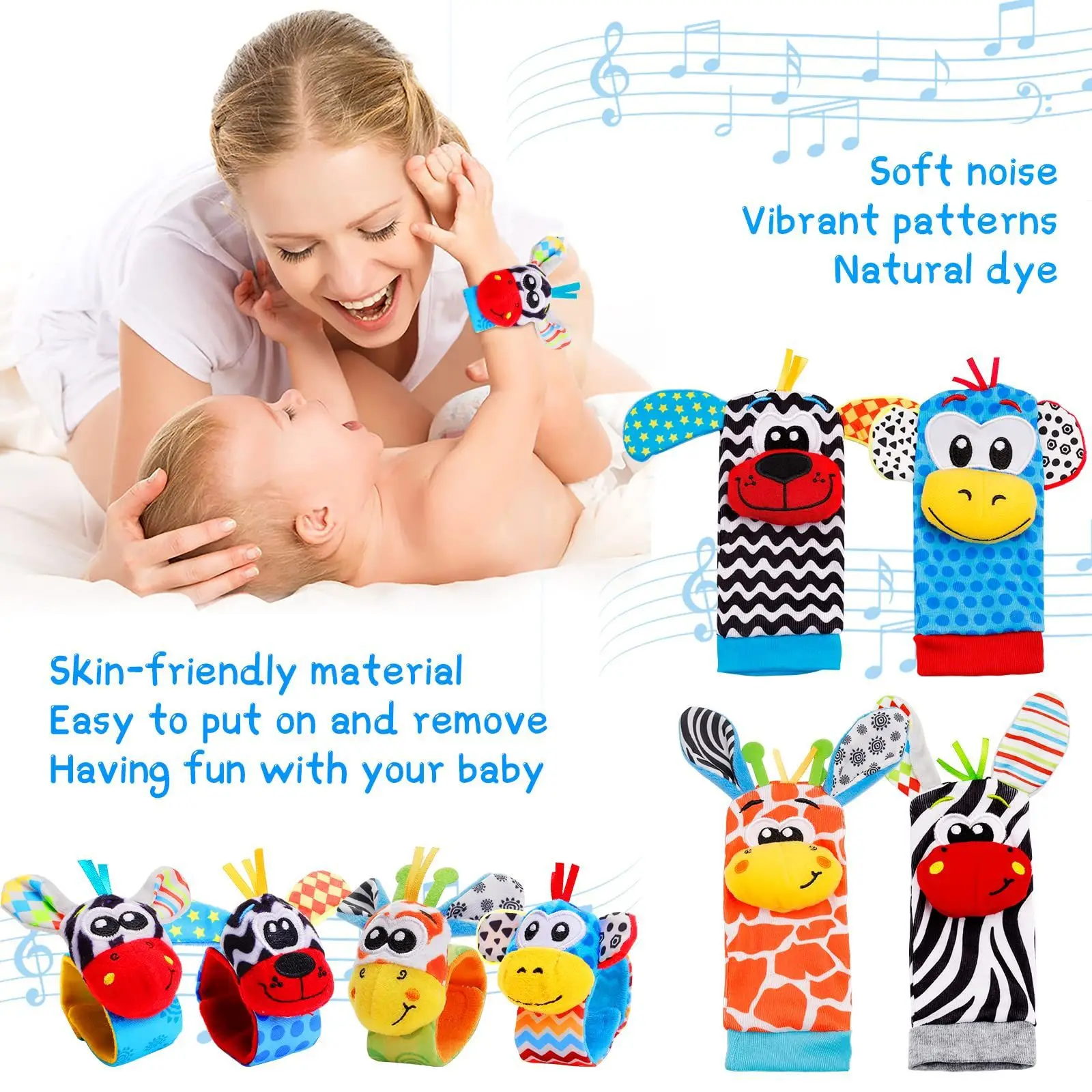 Sonajeros de calcetín para bebé de 0 a 12 meses, sonajeros de dibujos animados para niños, juguetes con correa para la muñeca, sonajeros para bebé, juguete para recién nacido
