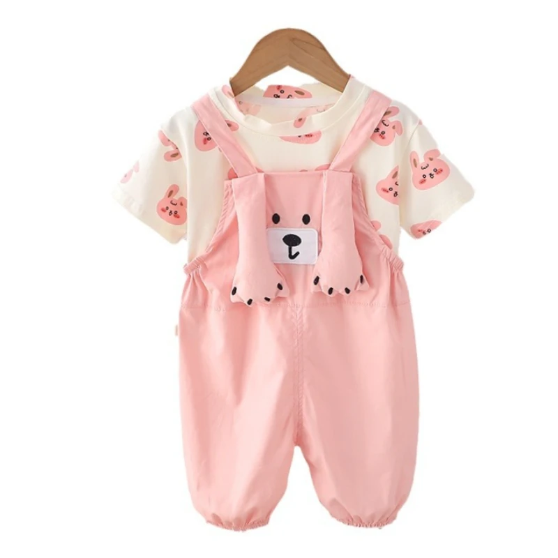 Conjunto de ropa de verano para bebés y niñas, camiseta y pantalones cortos, chándal infantil de dibujos animados, 2 uds./Set