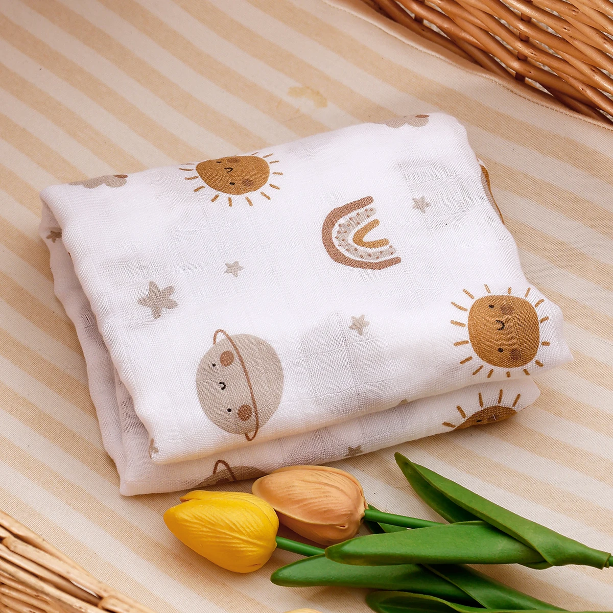 Manta envolvente de muselina de algodón y bambú para bebé, ropa de cama infantil con estampado suave, Toalla de baño envolvente para bebé recién nacido, 120x110cm, 1 ud. - imagen 2