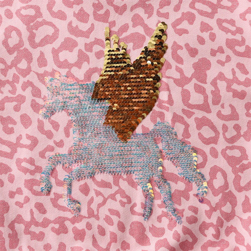 DXTON Sudadera con lentejuelas y estampado de leopardo rosa para niñas - imagen 4