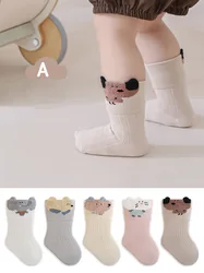 5 pares de calcetines de otoño para niños de 0 a 5T, calcetines finos transpirables con estampado de animales de dibujos animados para niñas, estilo tubo