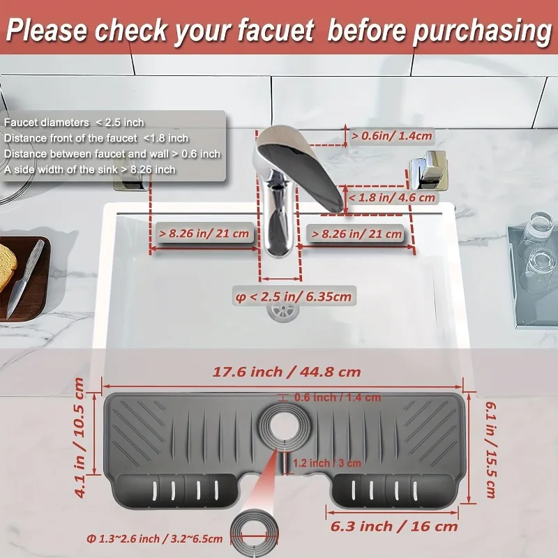 Organizador de fregadero de cocina de silicona: soporte de esponja/pañal de dos bolsillos con protector antisalpicaduras, tapete de drenaje duradero para encimeras - imagen 3