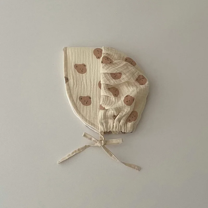 Sombrero de bebé de dibujos animados para niños y niñas, gorros de muselina de oso lindo para recién nacidos, gorro infantil de primavera y verano, accesorios de gorra para niños pequeños coreanos de 0 a 12M - imagen 5