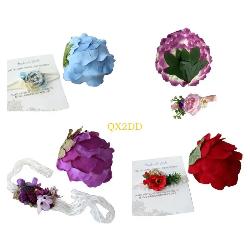 QX2D Diadema floral para fotos de recién nacido – Bebé niña - imagen 2