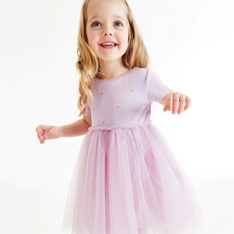 Vestido de princesa de verano para niña de 90-140cm, bonito vestido de malla morado transpirable para niña, vestidos infantiles de manga corta para ropa para niña - imagen 3