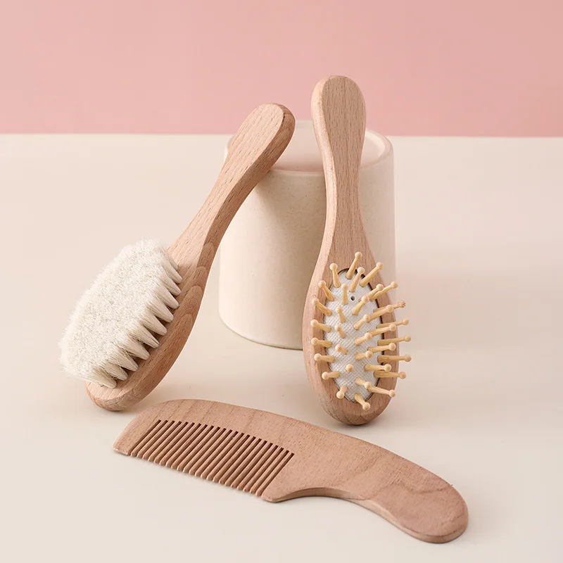 Juego de peines 3 en 1 para bebé: cepillo de lana de haya, peine de dientes redondos y peine con cojín de rebote: ¡suave, seguro, tipo al cuero cabelludo del bebé! - imagen 4