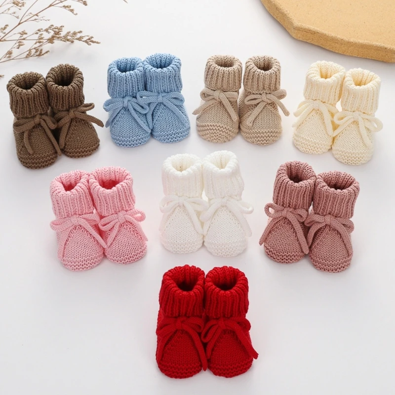 M76C Infantil primer paso Booties punto algodón Bottom Slip Bottom Back Back Bowknot Accent Accent Zapatos