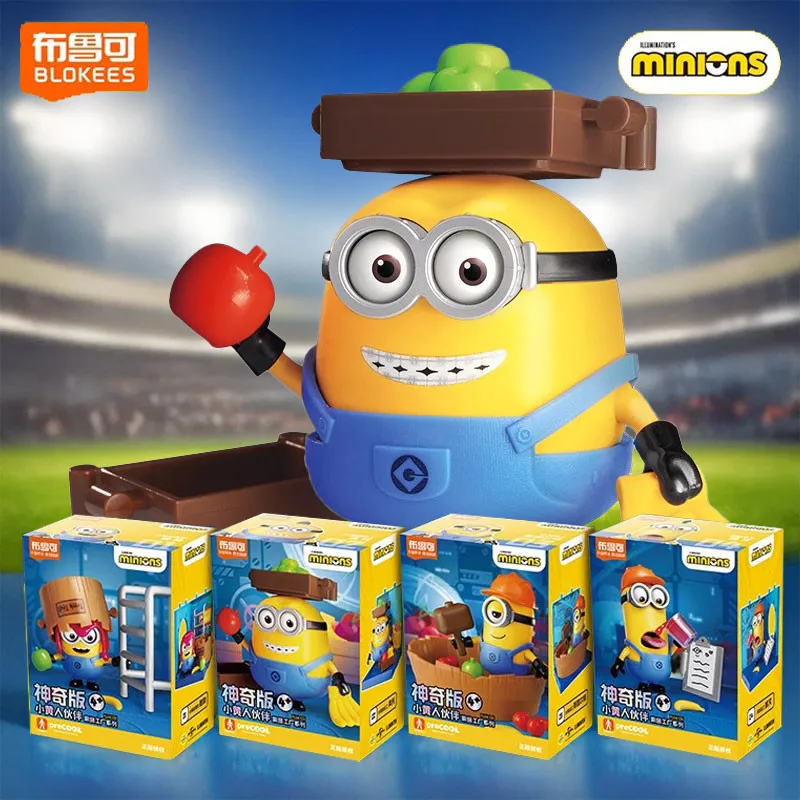 BLOKEES Minions película de animación Stuart Kevin Bob Otto figura de dibujos animados de Anime muñeca modelo juguetes de ensamblaje caja ciega regalos para niños - imagen 4