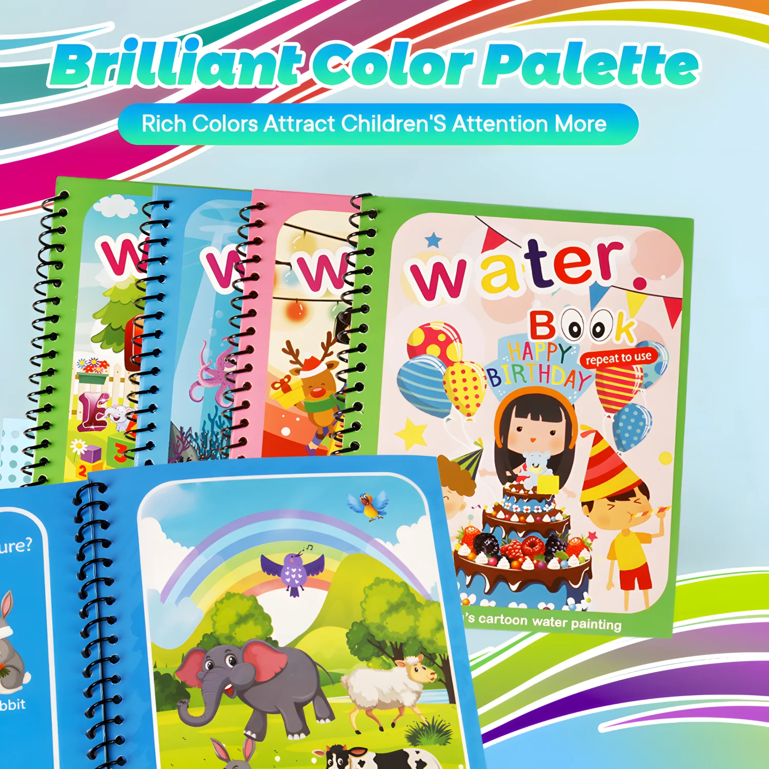 Libros para colorear al agua, paquete de 9/18, libros de pintura con agua, garabatos de aprendizaje educativo, libro de arte reutilizable sin mensaje, regalo de vacaciones de viaje - imagen 3