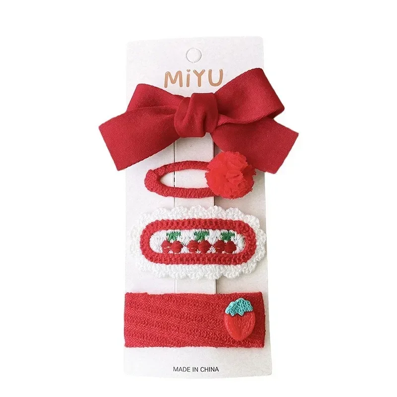 2/4 Uds. Horquillas rojas para el cabello para niñas, Clips de flequillo con lazo de tela, accesorios navideños para el cabello de bebé, Clip de pelo coreano dulce tejido, regalos para niños - imagen 5