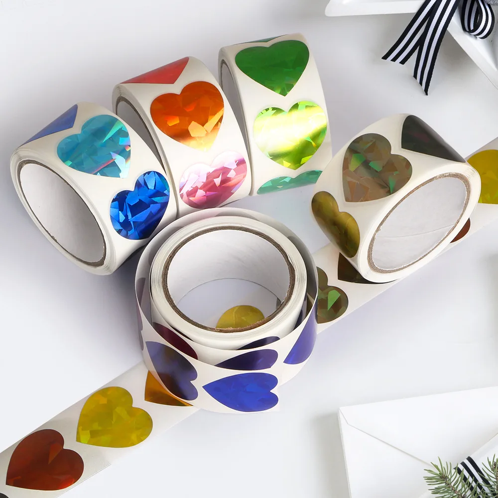 5 rollos de pegatinas holográficas de recompensa, autoadhesivas, decoración de álbum, papel de aluminio, estrella, corazón, flor, punto redondo, pegatinas Ren - imagen 4