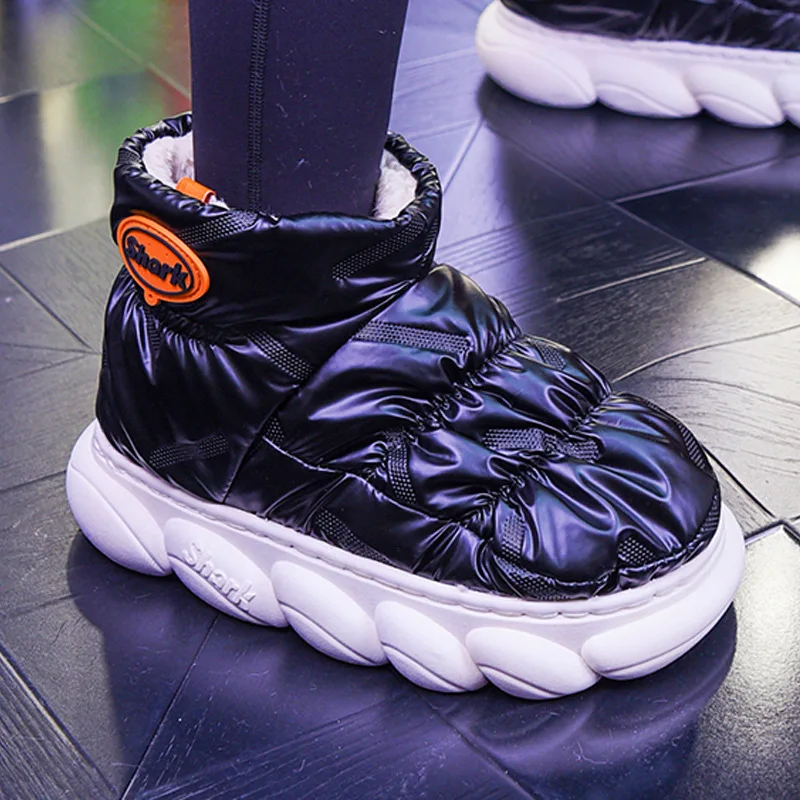 Zapatillas de invierno cálidas, zapatos altos de algodón para mujer, tela impermeable, Vamp, botas de nieve gruesas y suaves de felpa para exteriores para hombre - imagen 4