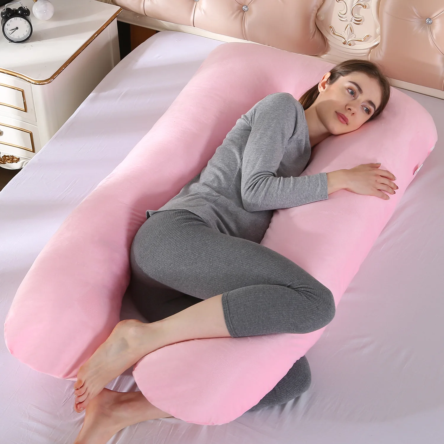 Almohada para embarazadas, almohada de terciopelo de cristal en forma de U para embarazo, soporte para la cintura, almohada para dormir lateral, núcleo corporal para embarazo - imagen 2