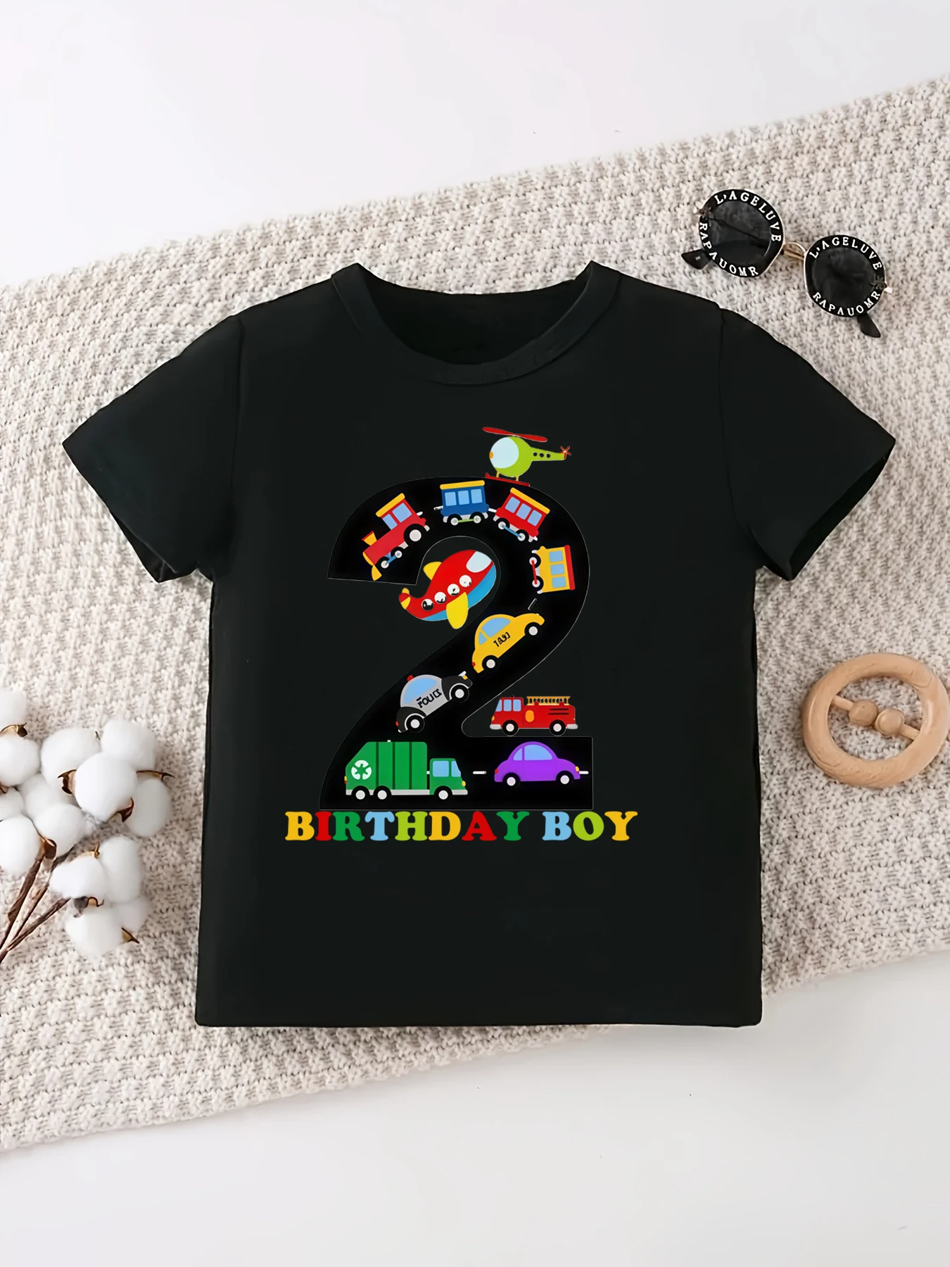 Camiseta colorida con estampado de vehículo de ingeniería ferroviaria para niño, ropa divertida para niño, camisa de manga corta de verano para niño pequeño, 2 ° cumpleaños - imagen 2