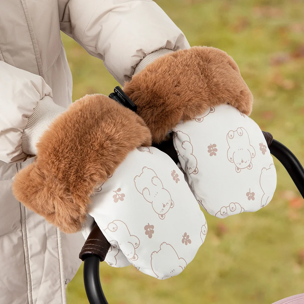 Guantes para cochecito de bebé, 1 par, manoplas anticongelantes de piel interior más gruesas y cálidas para invierno, accesorios para cochecito de bebé de viaje exterior - imagen 4