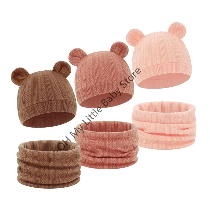 M76C Conjunto bufanda punto listo para invierno, tela mezcla algodón, cubierta Reversible para orejas bebé, ropa - imagen 2