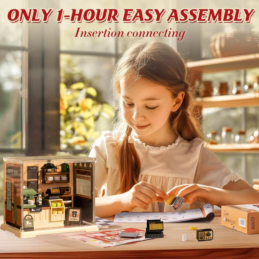 Casa en miniatura con luz cálida – Maqueta infantil para montar - imagen 2