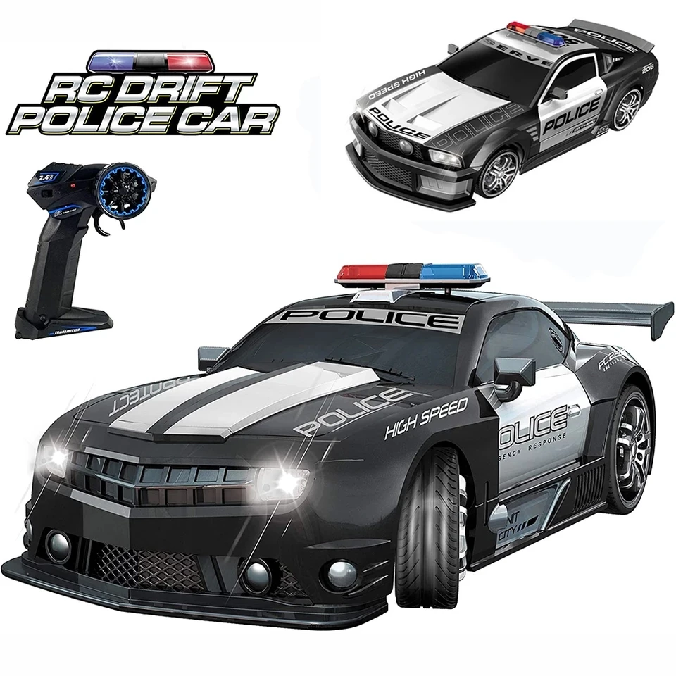 Coche de policía control remoto rápido con luces para niños – Deriva