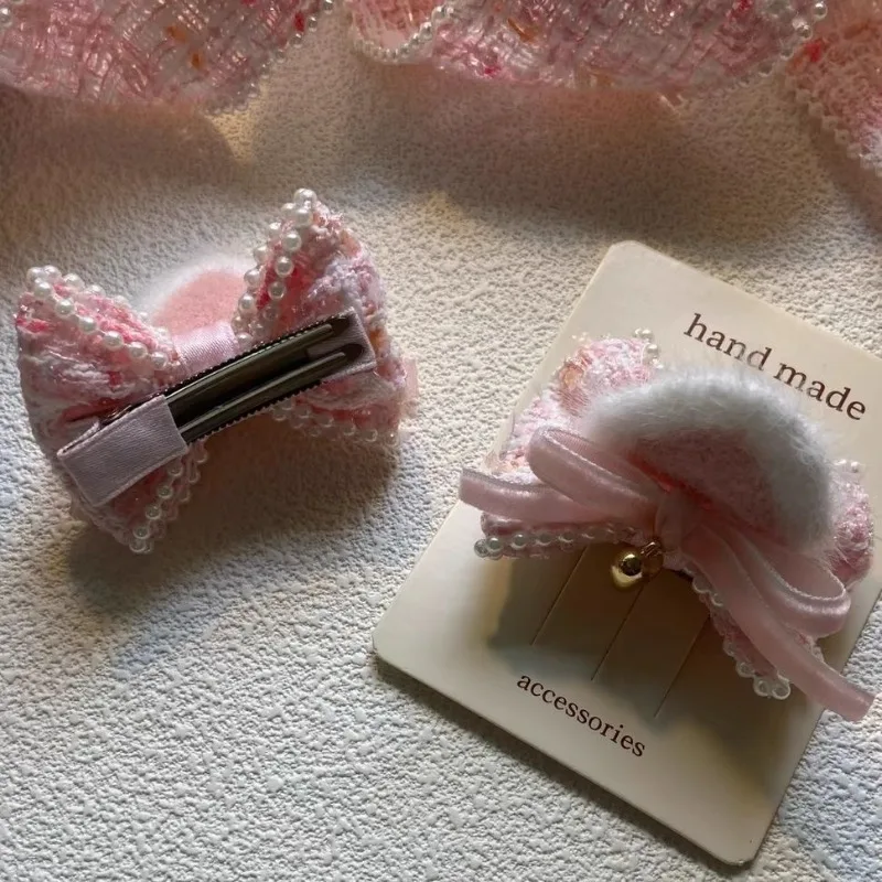 2 unids/set adorables pinzas para el pelo con lazo de oreja de gato para niños y niñas, pasador para el pelo de Furia de dibujos animados, agarre suave para bebé, regalo perfecto - imagen 4