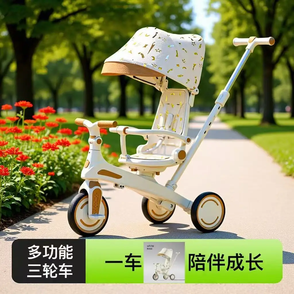 Cochecito de Pedal para triciclo para niños, cochecito para niños, cochecito de juguete ligero multifuncional para tumbarse de 1 a 3 años
