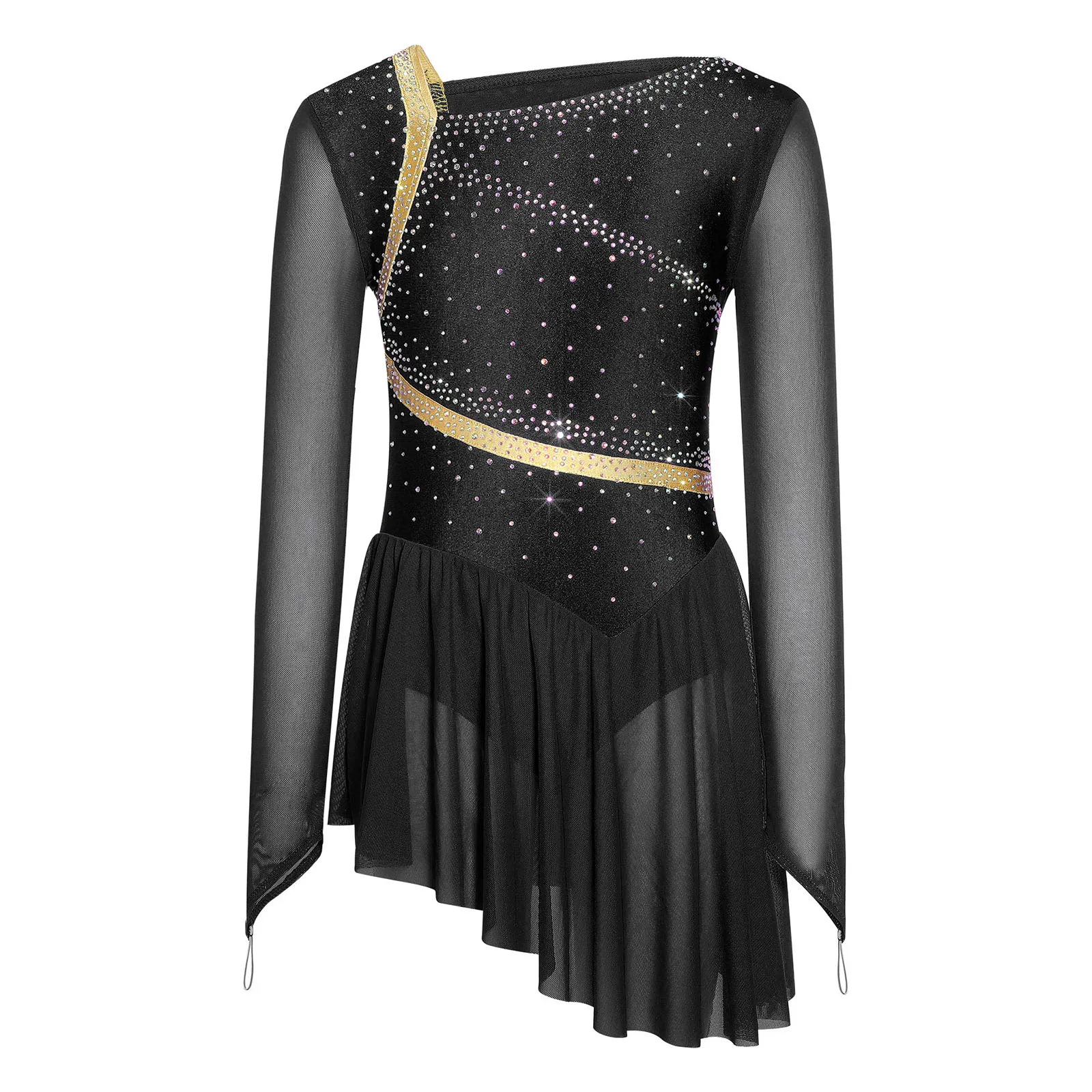 Vestido de ballet con pedrería brillante y tul de malla para niñas - imagen 2