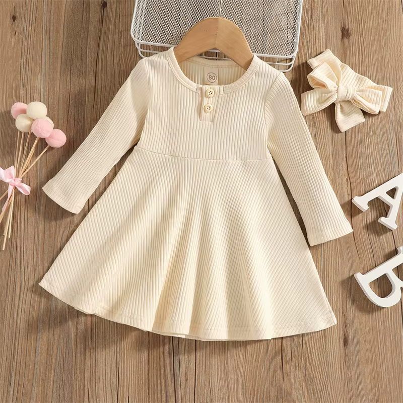 Vestido manga larga para niña – Cuello redondo para otoño y fiestas - imagen 2